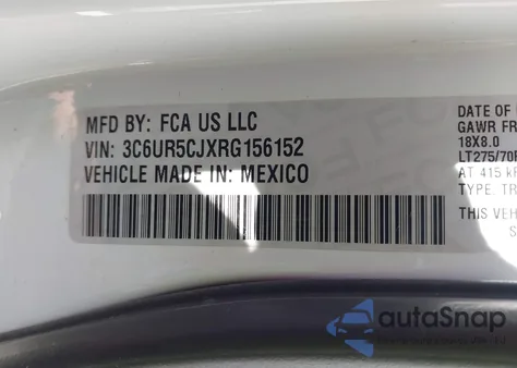 2024 Ram 2500 Tradesman 4X4 6'4 Box z USA, uszkodzony, nr VIN 3C6UR5CJXRG156152
